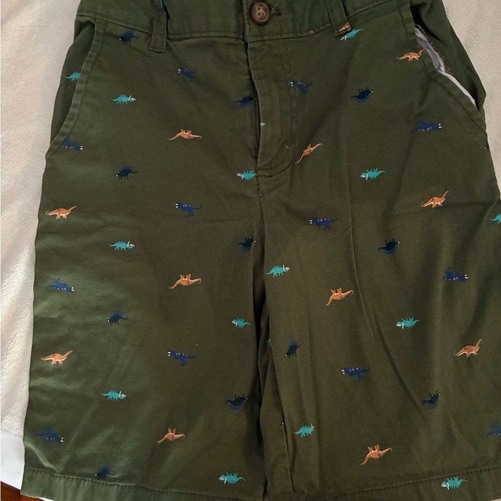 Kid’s Olive Green Dino Embroidered Shorts